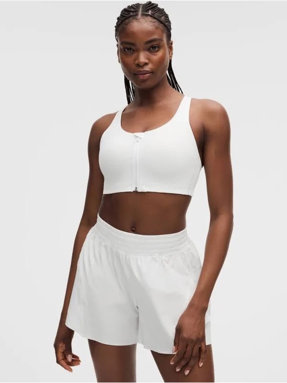 Lululemon Enlite Bra White Zip Front High Support Size 8 Criss-Cross Back
